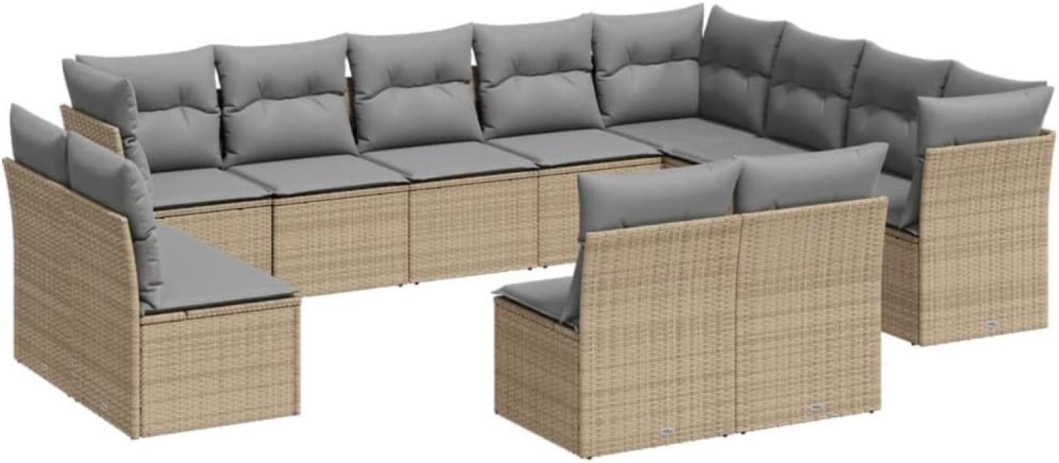 vidaXL 12-tlg. Garten-Sofagarnitur mit Kissen Beige Poly Rattan 3218469 Bild 1