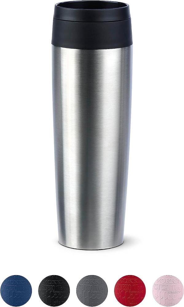 Emsa Thermobecher Travel Mug Classic, mit 360°-Trinköffnung, Edelstahl, Kunststoff, Silikon, 4h heiß, 8h kalt - 360 ml / 6h heiß, 12h kalt - 500 ml, 100% dicht Bild 1