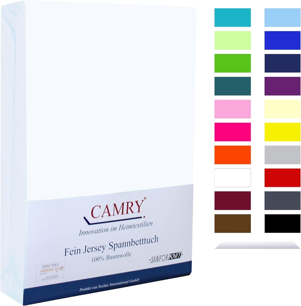 Camry Spannbettlaken CLASSIC, Jersey Baumwolle, Gummizug: rundum, viele Farben, alle Matratzenhöhen, Bettlaken, Spannbetttuch Bild 1