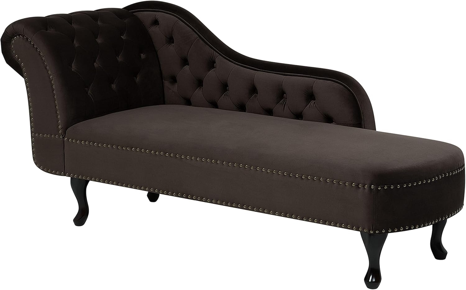 Beliani 'Nimes' Chaiselongue, Dunkelbraun, Samt, 79 x 65 x 169 cm, Links Bild 1