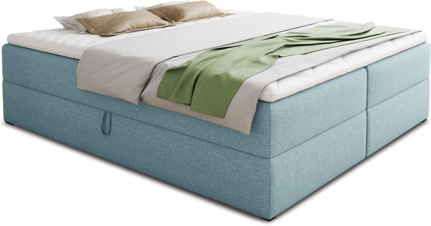 Boxspringbett Base mit 2 Bettkästen - Doppelbett mit Bonell-Matratze und Topper, Polsterbett, Freistehendes Bett (Blau (Vidar 83), 160 x 200 cm) Bild 1