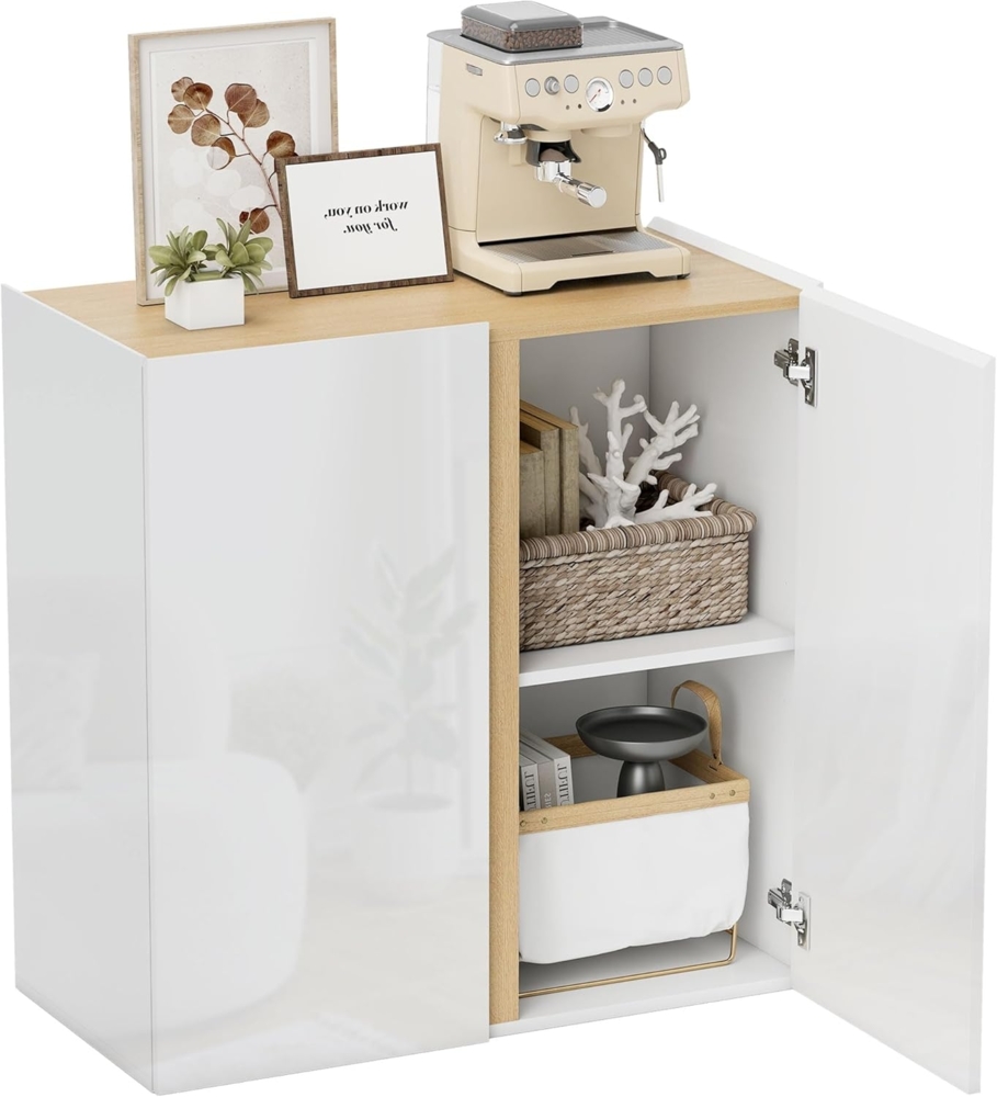 HOMCOM Sideboard (Beistellschrank, 1 St, Aufbewahrungsschrank), für Wohnzimmer, Küche 80 x 40 x 80 cm Hochglanzweiß Bild 1