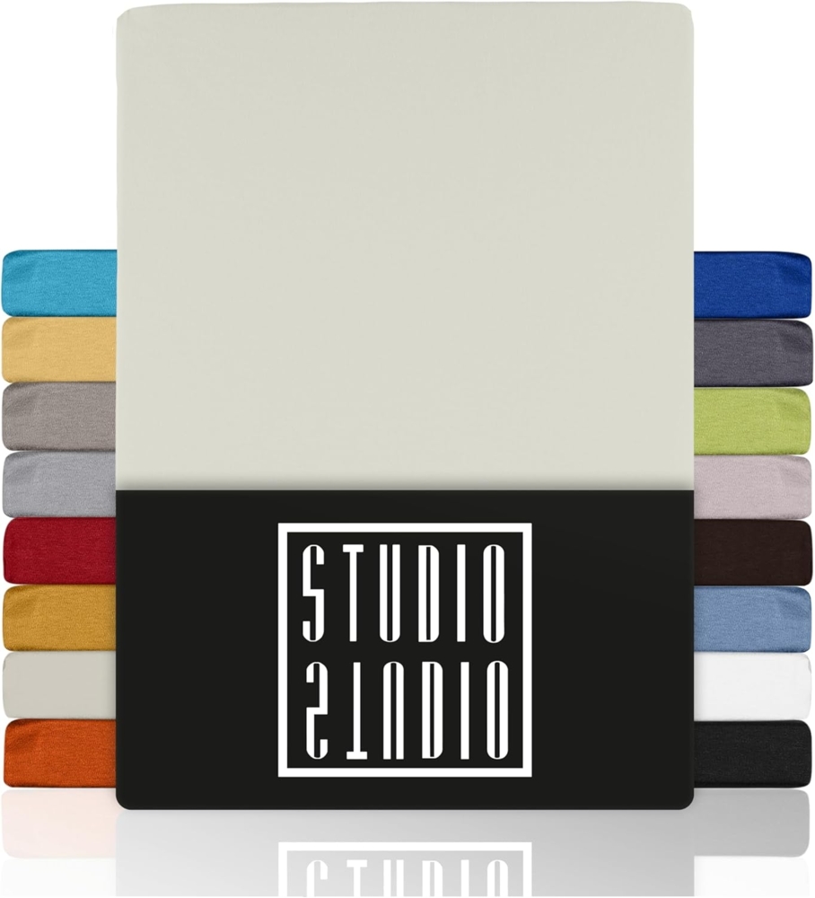 STUDIO Basic Spannbettlaken 140x200 cm, 100% gekämmte Baumwolle, Oeko-TEX 100, Markenqualität, Bettlaken Spannbetttuch Jersey 140x200 - Schnee Bild 1