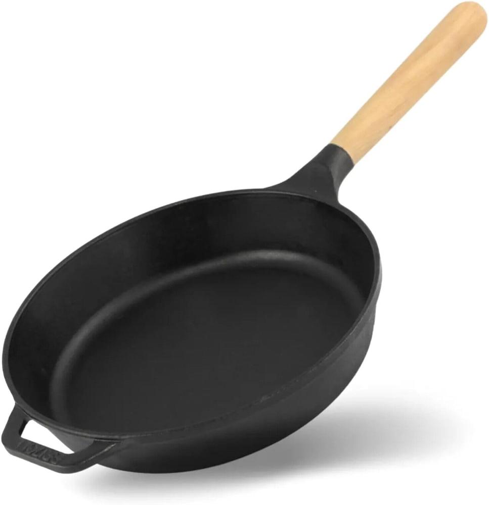 Ø24cm 47mm tief Gusseisenpfanne BRIZOLL Bratpfanne aus Gusseisen Eisenpfanne Gusspfanne rund mit Holzgriff von 4big. fun INDUKTION für alle Herdarten Bild 1