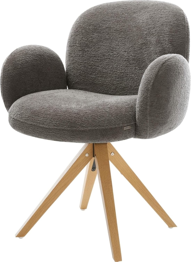 Drehstuhl Nube-Flex mit Armlehnen Bouclé Soft Schlamm Holzgestell kantig Natur 180° drehbar Taschenfederkern Bild 1