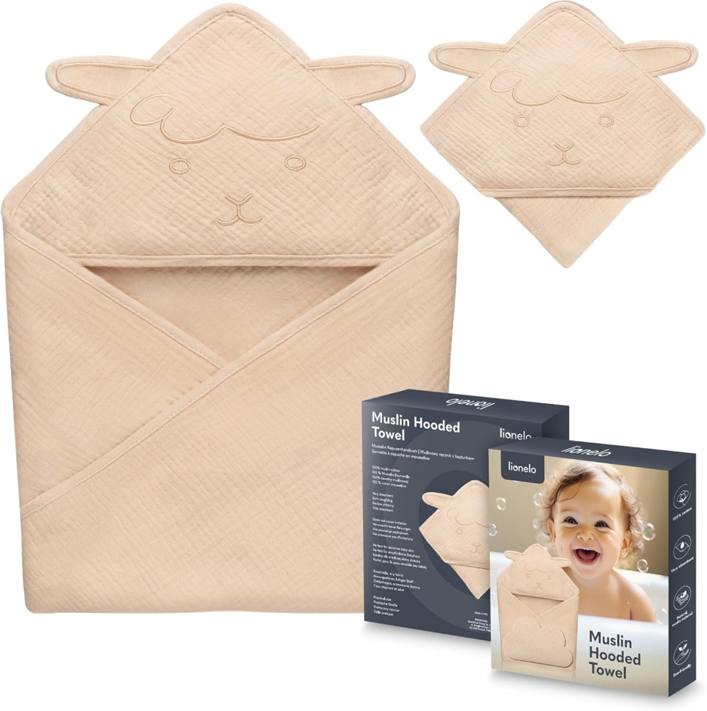 lionelo Kapuzenhandtuch MUSLIN HOODED TOWEL, Musselin 100% - Außergewöhnlich weich und sanft Bild 1