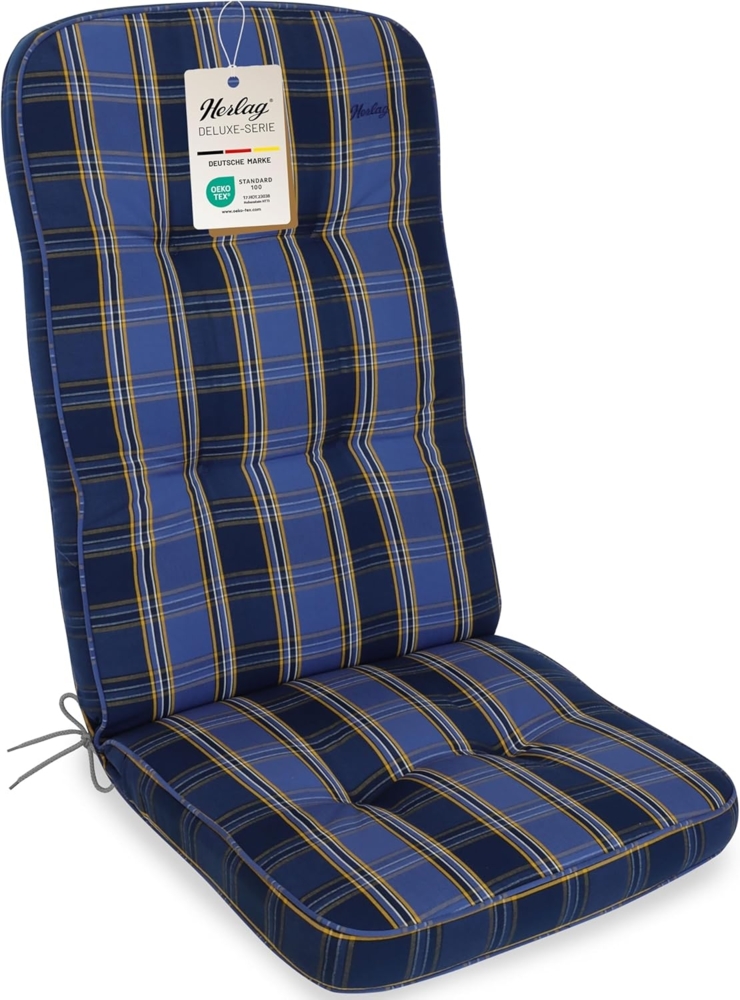 Herlag Hochlehnerauflage Tilly, (1 St), Gartenmöbelauflage 123x50x9cm Blau-Kariert Bild 1