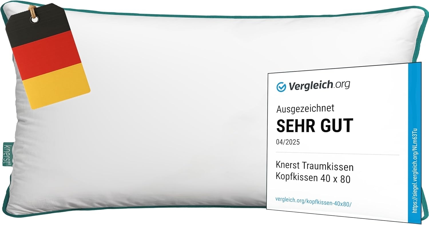 KNERST Kopfkissen Kopfkissen Fitform Technologie 100% Polyester, Füllung: FitForm Technologie – 100% Polyester, ergonomisches Schlafkissen ideal für jede Schlafposition, Kissen mit eleganter, grüner Biese Bild 1