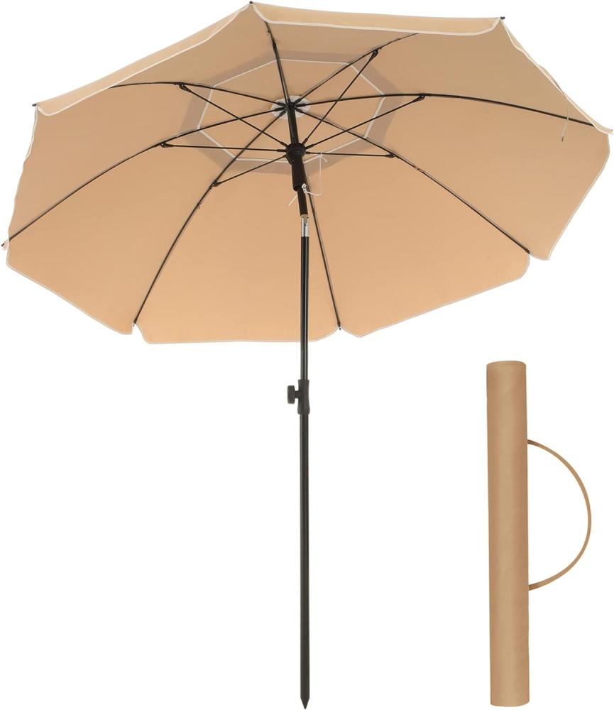 Songmics Sonnenschirm 200 cm, Sonnenschutz, UPF 50+, Strandschirm, beidseitig um 30° knickbar, höhenverstellbar, mit Tragetasche, für Balkon, Garten, Terrasse, Strand, ohne Ständer, taupe GPU65BRV1 Bild 1