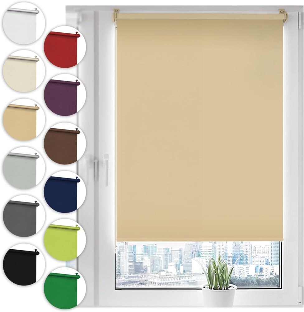 Verdunkelungsrollo Klemmfix ohne Bohren 90x210 cm Beige Verdunklungsrollo Fensterrollo Rollo Seitenzugrollo Klemmrollo für Fenster & Tür Bild 1