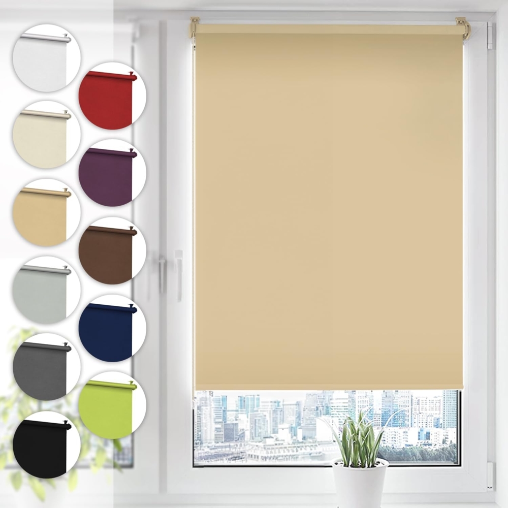 Verdunkelungsrollo Klemmfix ohne Bohren 90cm x 210cm Beige Verdunklungsrollo Fensterrollo Rollo Seitenzugrollo Klemmrollo für Fenster & Tür Bild 1