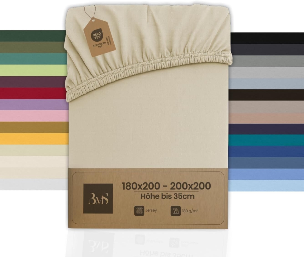 Jersey Spannbettlaken creme 180x200 - 200x200 cm Höhe bis 35cm Bild 1