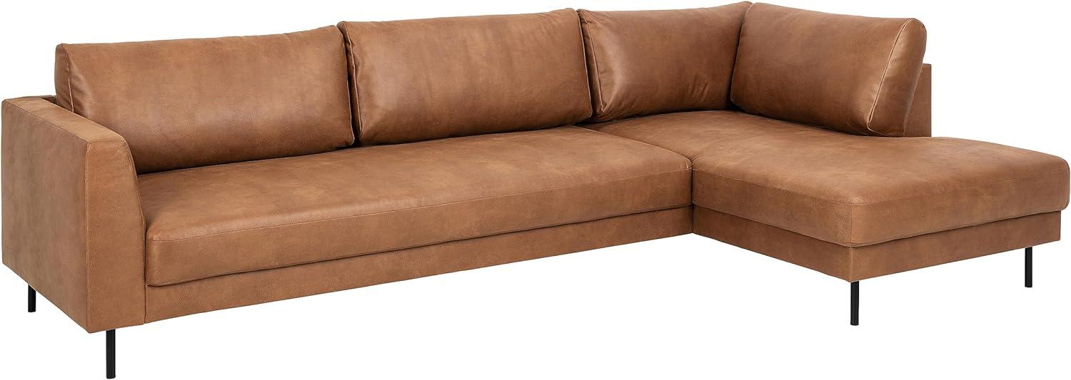 AC Design Furniture Marian Ecksofa mit Chaise Longue für 5 Personen, Polstersofa in Brauner Lederoptik und Schwarzen Metallbeinen, B: 294 x H: 83 x T: 165 cm Bild 1