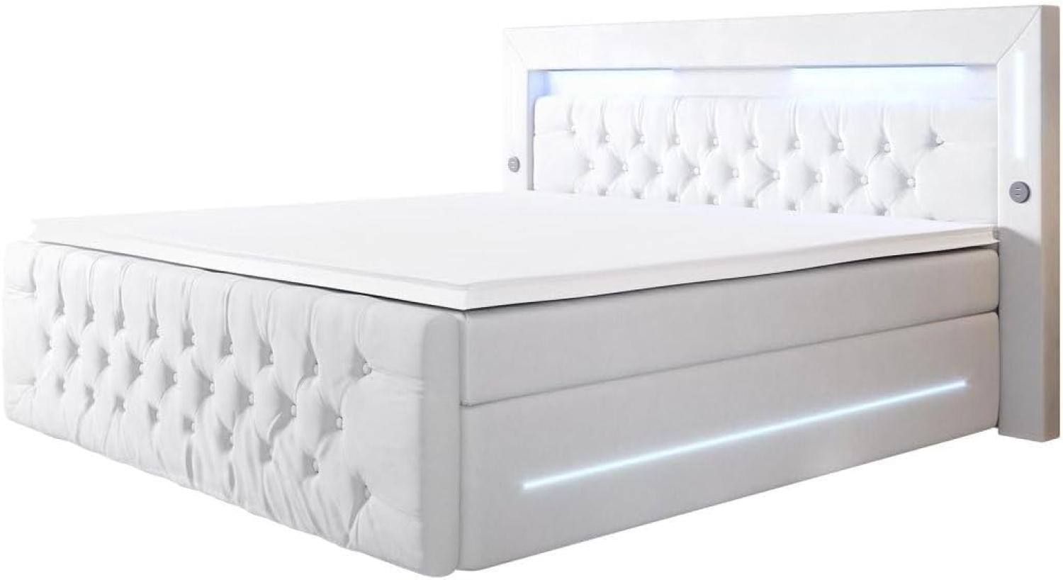 Boxspringbett Moonlight mit LED, USB und Stauraum 160x200 Weiß H2 Bild 1