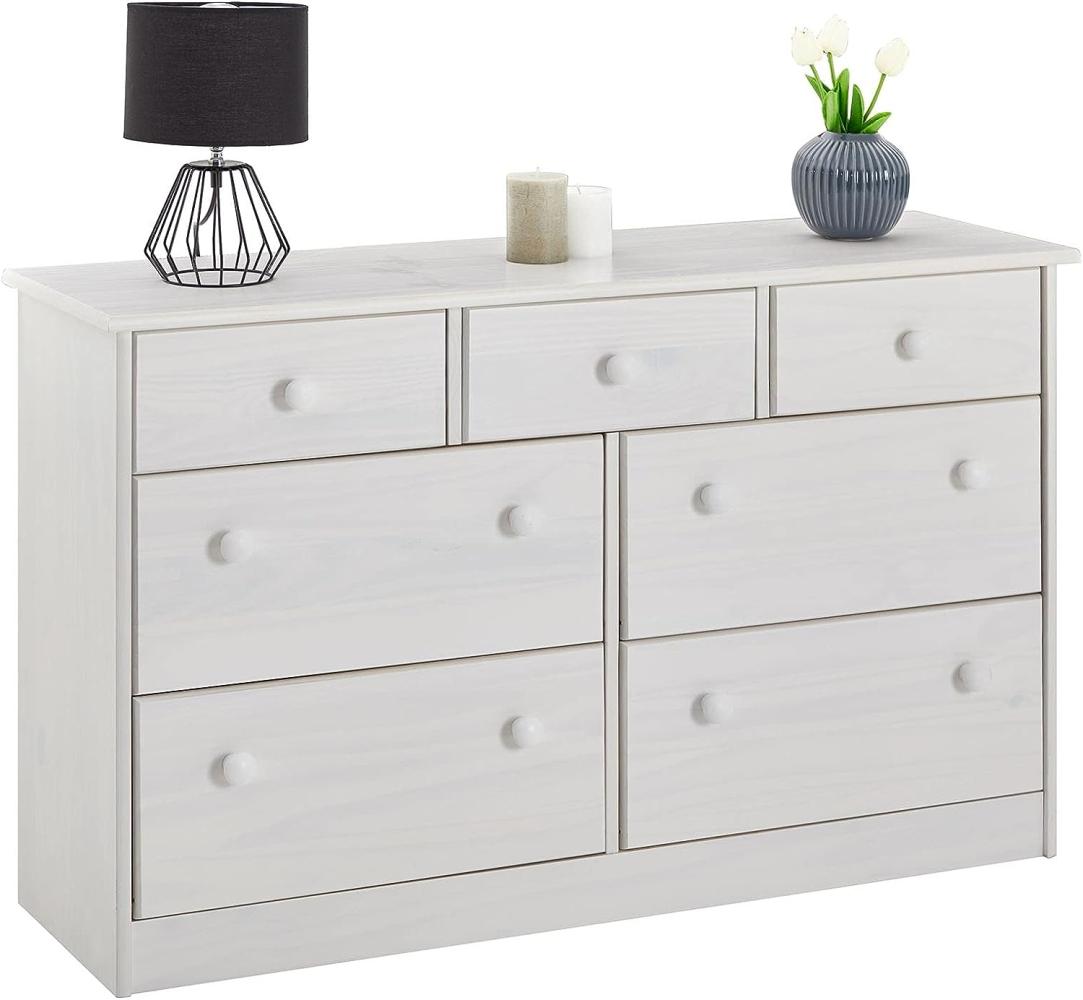 IDIMEX Kommode Rondo, schönes Sideboard im Landhausstil, Massive Holzkommode mit 7 Schubladen, Zeitlose Anrichte in weiß Bild 1