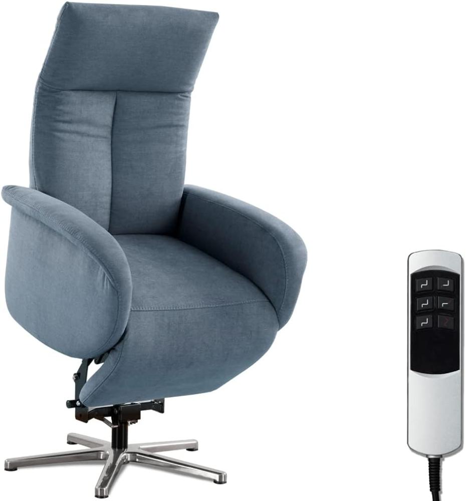 CAVADORE TV-Sessel Juba mit Akku / Pflegeleichter Fernsehsessel mit Aufstehhilfe + elektrisch verstellbarer Relaxfunktion / 2 E-Motoren / 75 x 112 x 82 / Soft Clean Bezug, Hellblau Bild 1