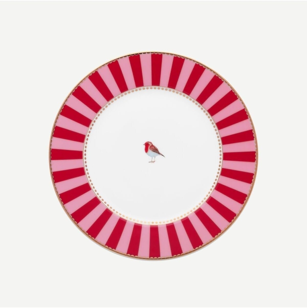 PiP Studio Speiseteller Love Birds Brotteller Stripes rot-pink 17cm, Plate Love Birds Stripes Red-Pink 17cm Bild 1