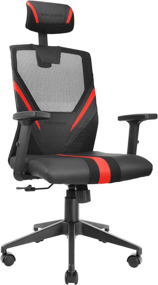 Mars Gaming MGC-ERGO Rot, Ergonomischer Gaming Stuhl, Atmungsaktives Mesh, Einstellbare Nacken + Lendenwirbelstütze + Armlehnen Bild 1