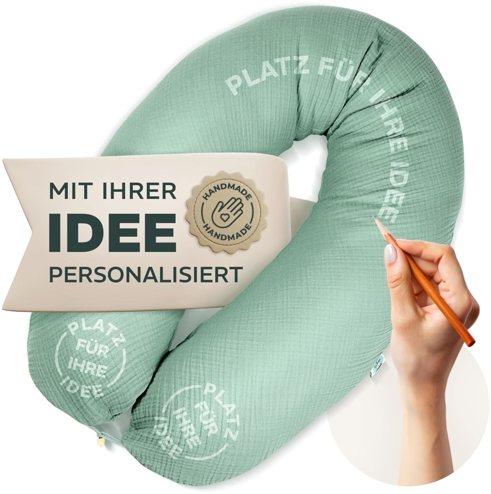 sei Design XXL Stillkissen Seitenschläferkissen - Musselin-Bezug personalisiert mit Namen Geburtsdatum: personalisierte Geschenke zum Geburt Baby Geschenk für Junge oder Mädchen Bild 1