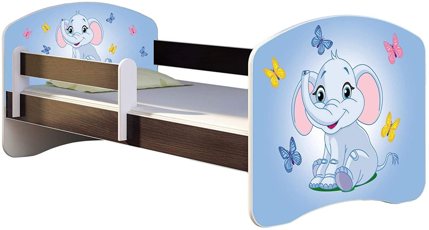 ACMA Kinderbett Jugendbett mit Einer Schublade und Matratze Wenge mit Rausfallschutz Lattenrost II 140x70 160x80 180x80 (26 Elefant, 160x80) Bild 1