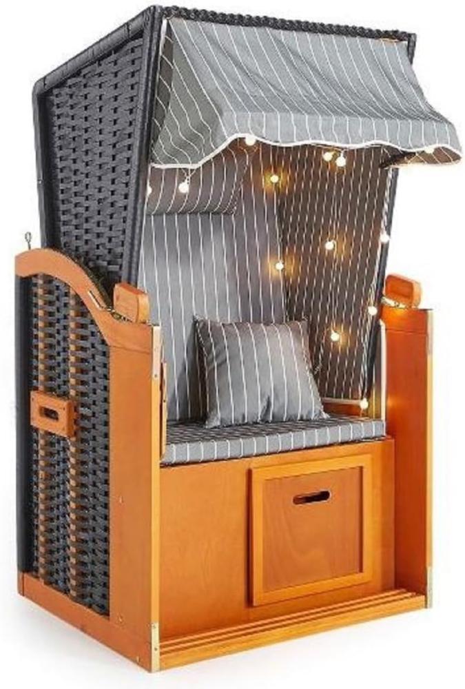 Casa Padrino Strandkorb Braun / Schwarz / Grau / Weiß 81 x 72 x H. 160 cm - Strandkorb mit Dach und LED Beleuchtung - Garten Möbel - Pool Möbel - Outdoor Möbel Bild 1