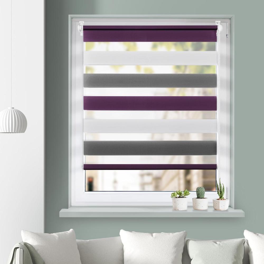 Grandekor Doppelrollo Klemmfix ohne Bohren Weiß-Anthrazit-Lia 65x150cm(Stoffbreite 61cm) Fenster Rollos für innen Klemmrollos Duo Rollos für Fenster ohne Bohren mit Bohren Privatschutz Zebrarollo Bild 1