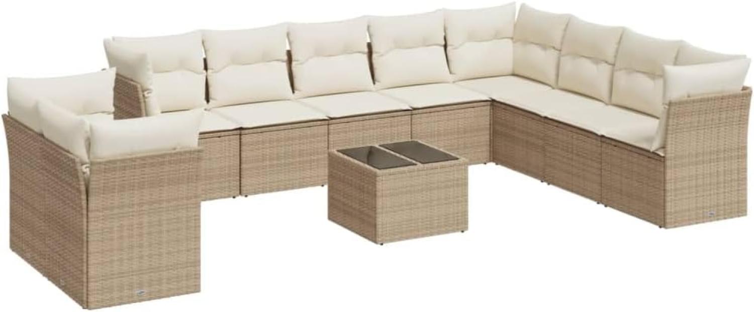 vidaXL 11-tlg. Garten-Sofagarnitur mit Kissen Beige Poly Rattan 3217868 Bild 1