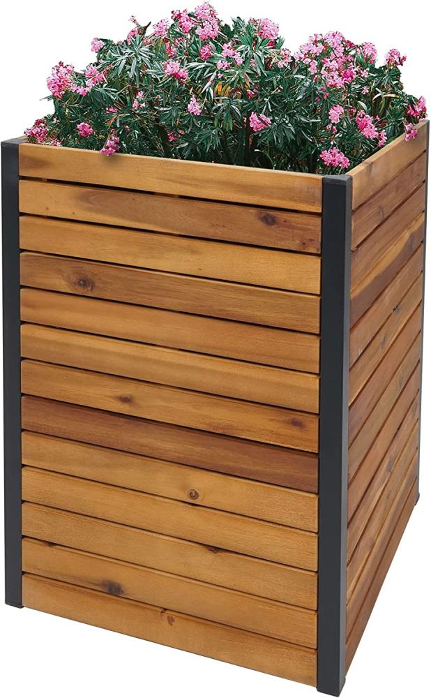 Pflanzkasten HWC-L23, Hochbeet Blumenkasten, Outdoor Akazie Holz FSC®-zertifiziert Aluminium ~ 60x42x42cm braun Bild 1