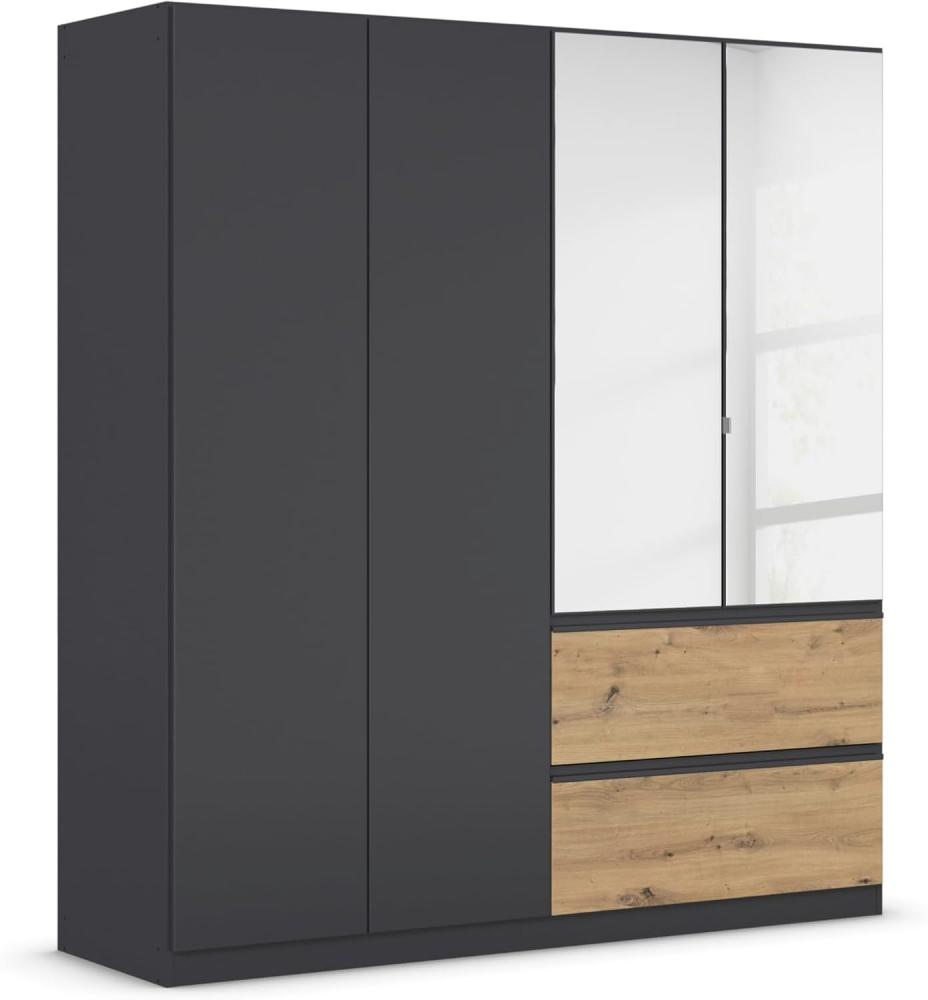 rauch Kleiderschrank, Drehtürenschrank COSTA, 4-türig, 2 Spiegeltüren, 2 Schubkästen, push-to-open, Grau metallic, 181 x 197 x 54 cm Bild 1