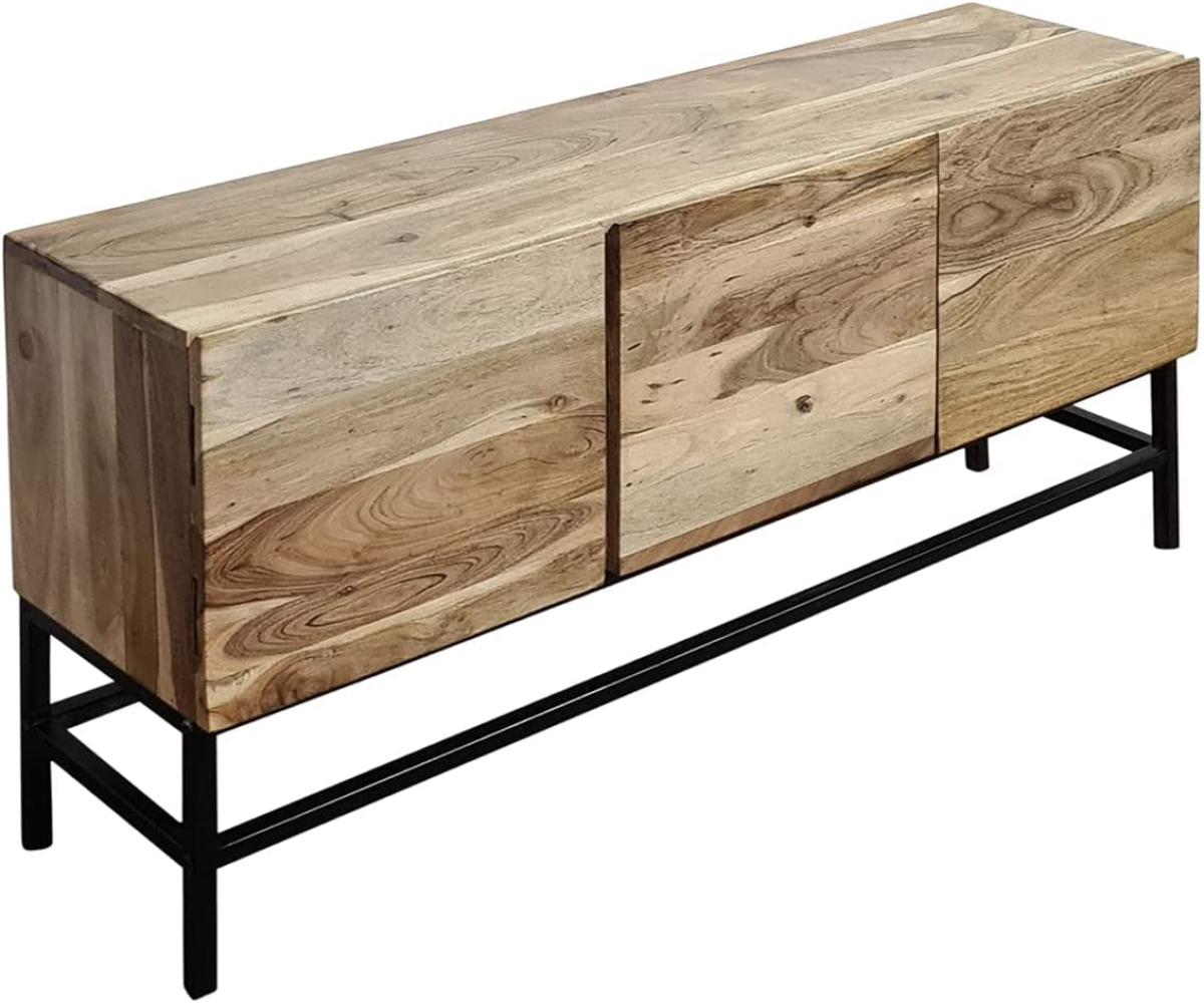 SAM Sideboard Nagar 4, Akazienholz massiv & naturfarben, Kommode mit DREI Holztüren, Metallrahmen, 120 x 30 x 60 cm, Industrial-Design, FSC® 100% Zertifiziert Bild 1