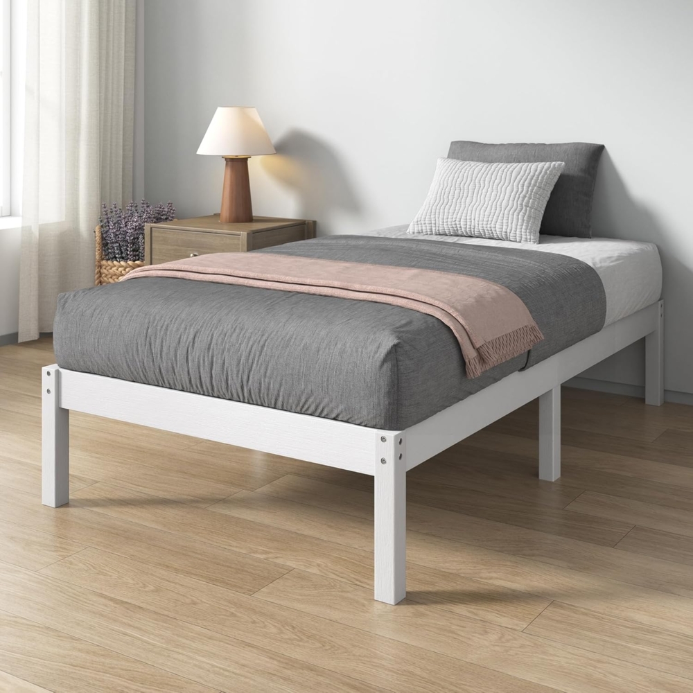 Zinus Ellie Einzelbett aus Bambus – Bett 80x190 cm – Moderner und Leichter Rahmen mit Lattenrost aus Holz – 35,5 cm Stauraum unter dem Bett – umweltfreundliches Design – Farbe Weiß Bild 1