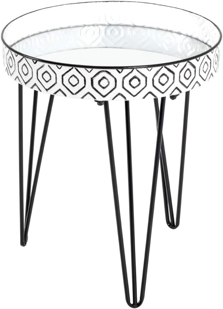 Beistelltisch rund, Spiegelglas/Metall, schwarz-weiß, Ø 39cm Bild 1