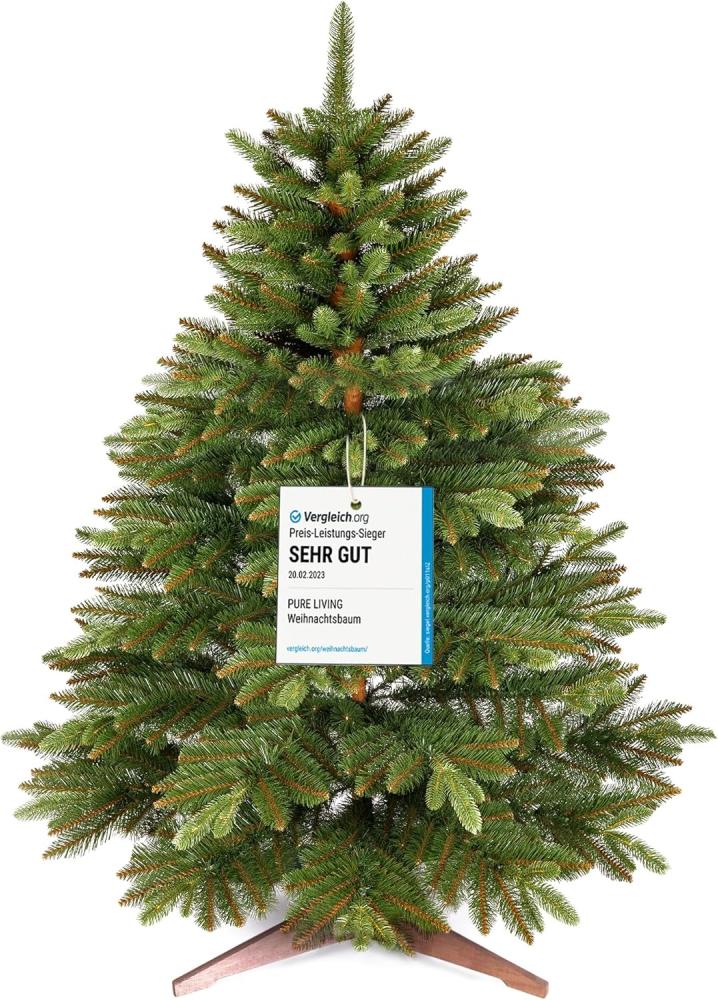 Premium Weihnachtsbaum künstlich 90cm -TESTSIEGER - Naturgetreu, dichte Zweige, Künstlicher Weihnachtsbaum mit Holzständer und Aufbewahrungstasche – Tannenbaum künstlich von Pure Living Bild 1