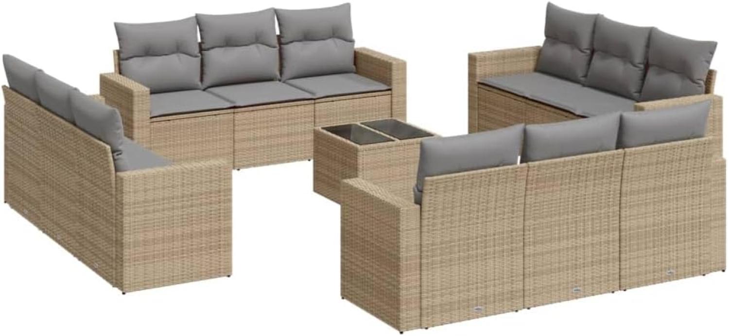 vidaXL 13-tlg. Garten-Sofagarnitur mit Kissen Beige Poly Rattan 3251116 Bild 1