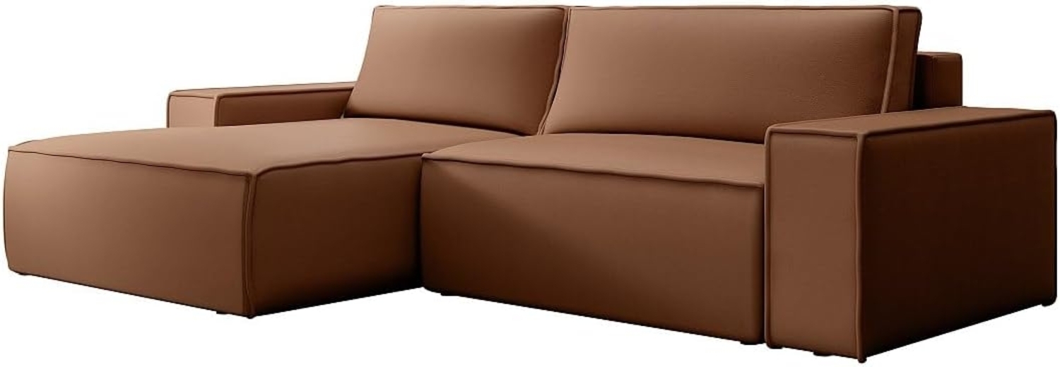 Vente-unique - Ecksofa mit Schlaffunktion - Ecke links - Stoff - Leder-Optik - Braun - AMELIA Bild 1