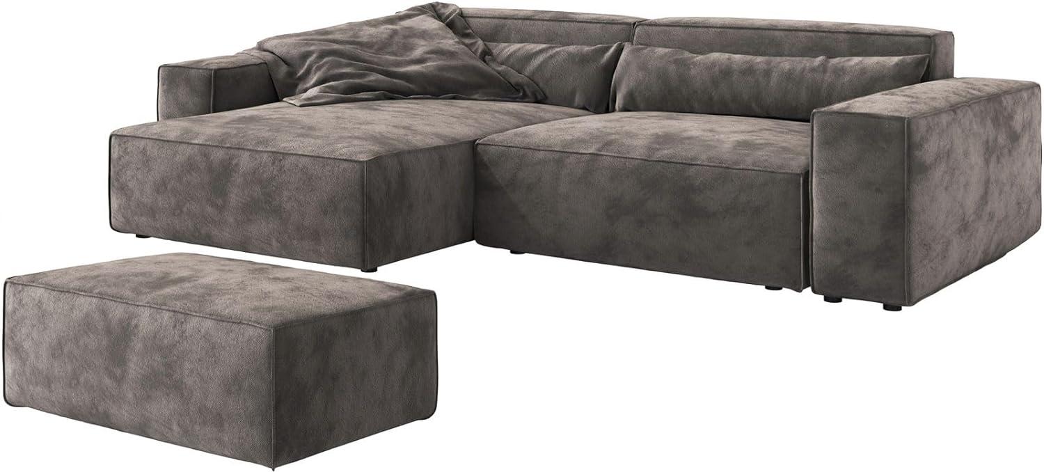 Ecksofa Sirpio XL 270x170 cm Mikrofaser Khakibraun Recamiere variabel mit Hocker Bild 1