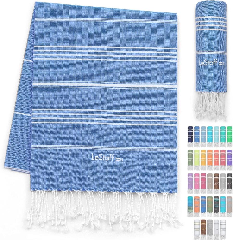 LeStoff Premium Hamamtuch - Vielseitig, Nachhaltig, Saugstark & Schnelltrocknend - 100% Bio-Baumwolle - Strand, Bade, Dusch, Yoga, Spa & Reise-Tuch (95 x 180 cm, Sky Blue) Bild 1