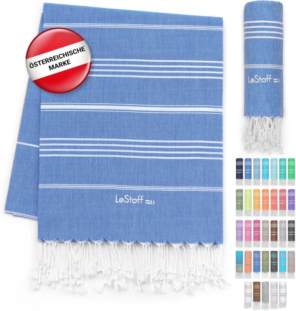 LeStoff Premium Hamamtuch - Vielseitig, Nachhaltig, Saugstark & Schnelltrocknend - 100% Bio-Baumwolle - Strand, Bade, Dusch, Yoga, Spa & Reise-Tuch (95x180 cm, Sky Blue) Bild 1