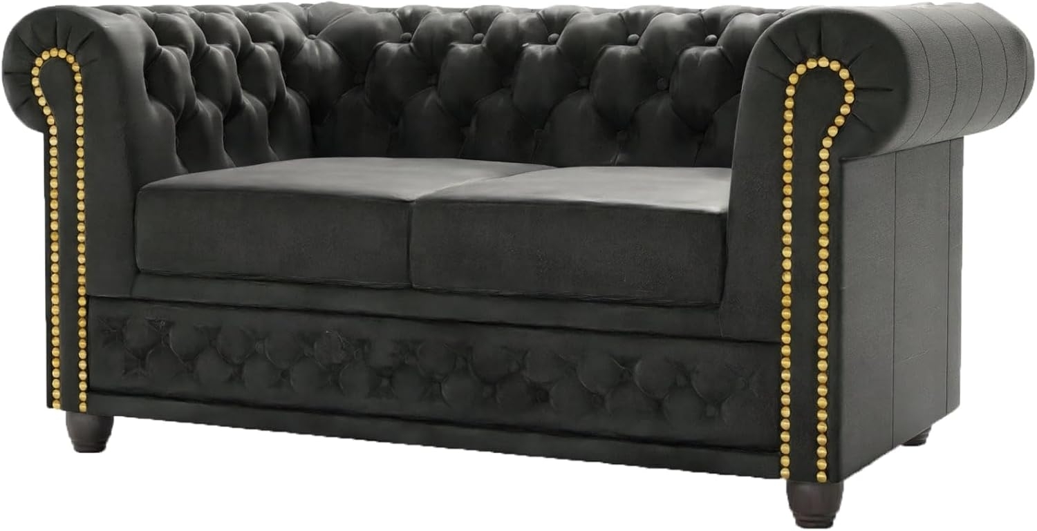 S-Style Möbel Chesterfield-Sofa Anton 2 sitzer Sofa mit Schlaffunktion mit Holzfüßen, Mit Wellenfederung Bild 1