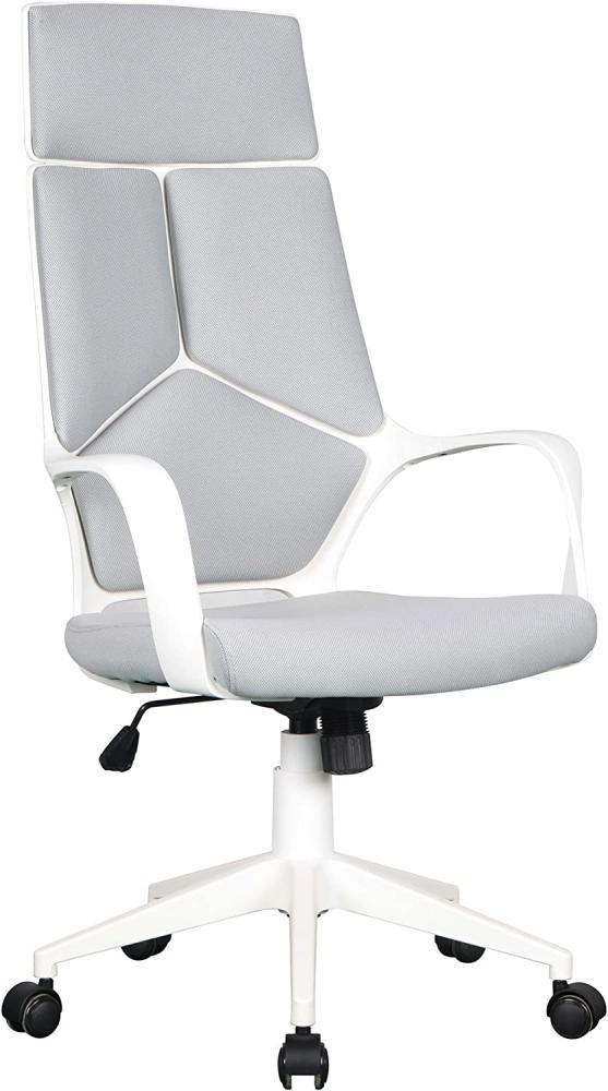 SixBros. Bürostuhl Moderner Schreibtischstuhl, hohe Rückenlehne, Chefsessel mit Armlehnen, ergonomischer Drehstuhl mit Stufenloser Höhenverstellung, Mesh Netzstoff, grau/weiß 0898H/2253 Bild 1