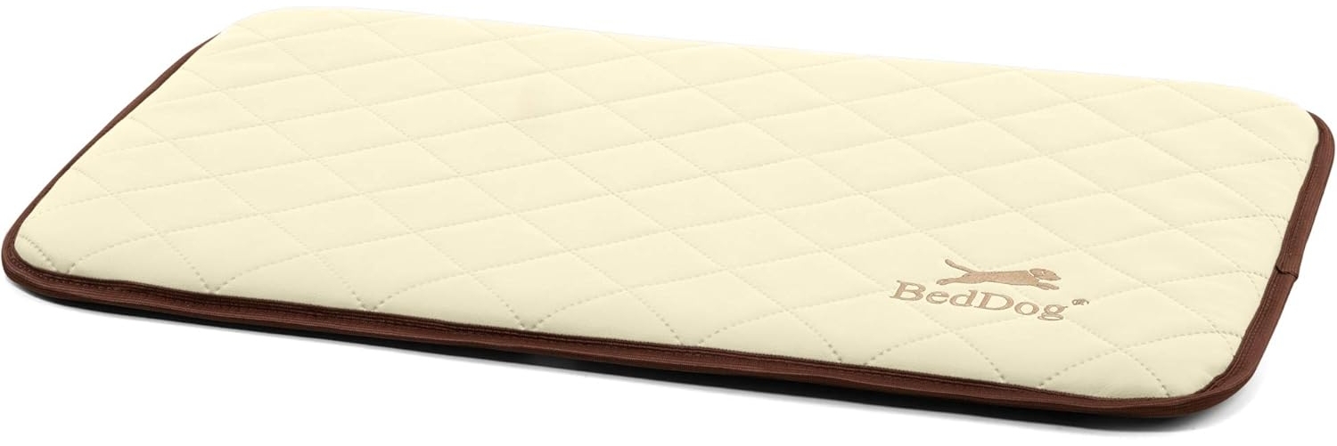 BedDog gesteppte Hundematte NELLY - Komfortables Hundekissen, langlebige Haustier-Unterlage aus Kunstleder, Hundebett, S-XXL M, SAND (creme) Bild 1