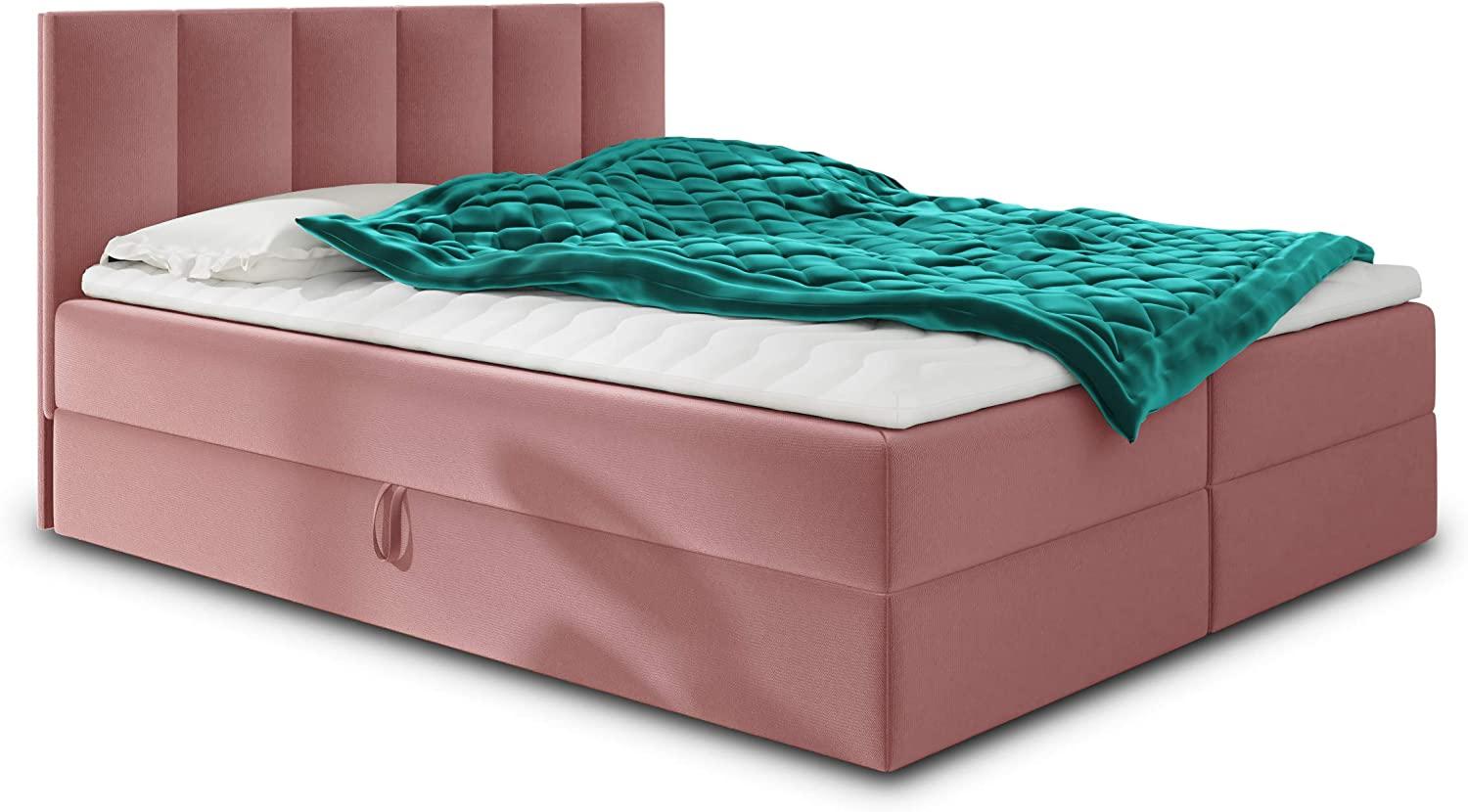 Boxspringbett Star mit Topper, Bonell-Matratze und 2 Bettkästen, Doppelbett, Polsterbett, Bett (Pink (Kronos 29), 160 x 200 cm) Bild 1