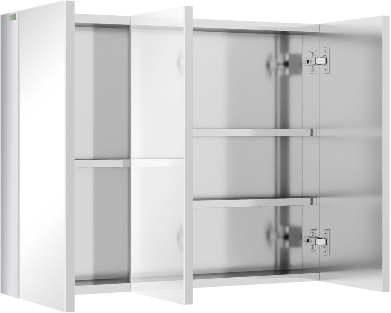 kleankin Spiegelschrank, Badezimmerschrank mit 5 Ablagen, Badschrank mit 3 Glastüren, Aufbewahrungsschrank, Hängeschrank, Wandschrank, Edelstahl, 70 x 12 x 55 cm, Silber Bild 1