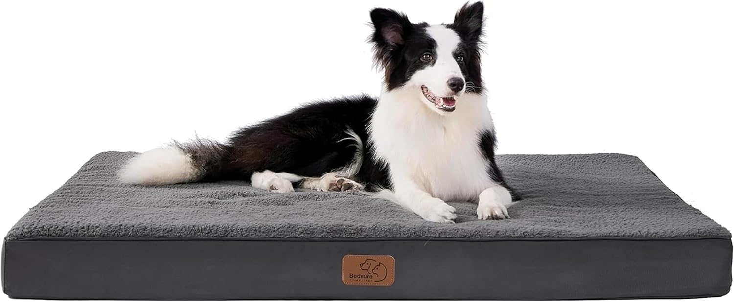 BEDSURE orthopädisches Hundebett mittelgroße Hunde - 91 x 69 x 7.6 cm Hundekissen flauschig Hundematte waschbar Hundematratze in dunkelgrau für mittelgroße Hunde Bild 1