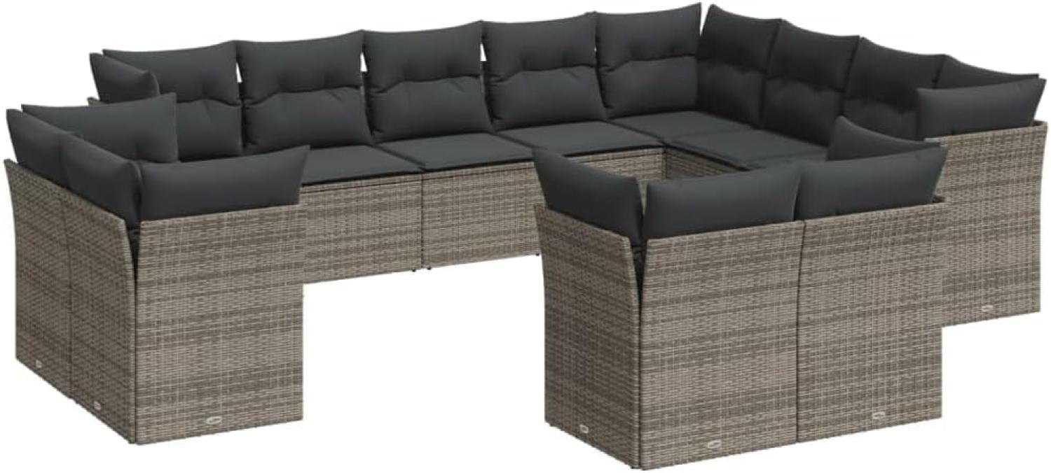 vidaXL 12-tlg. Garten-Sofagarnitur mit Kissen Grau Poly Rattan 3218530 Bild 1