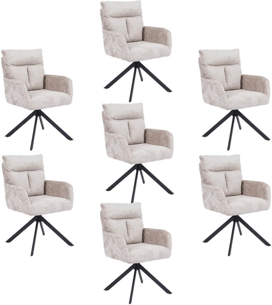HOME DELUXE Esszimmerstuhl mit Armlehne ALUNA Chenille - 7er Set Beige Bild 1