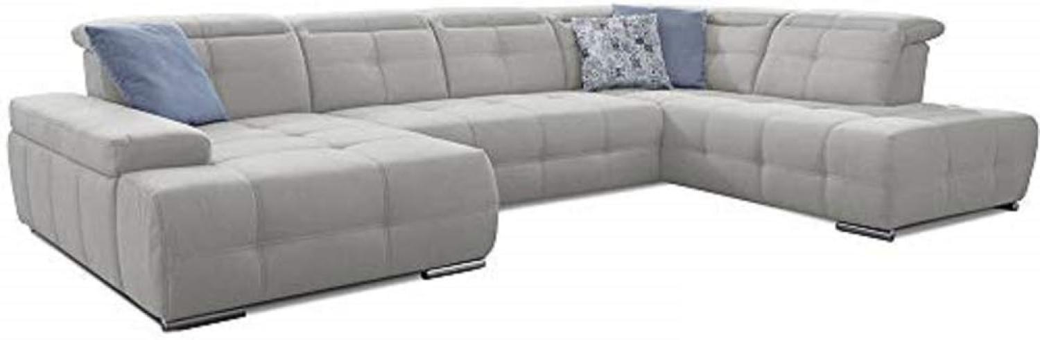 Cavadore Wohnlandschaft Mistrel mit verstellbaren Kopfteilen / U-Form Sofa mit leichter Fleckentfernung dank Soft Clean / Geeignet für Haushalte mit Kindern, Haustieren /343 x 77 x 228 / weiß Bild 1