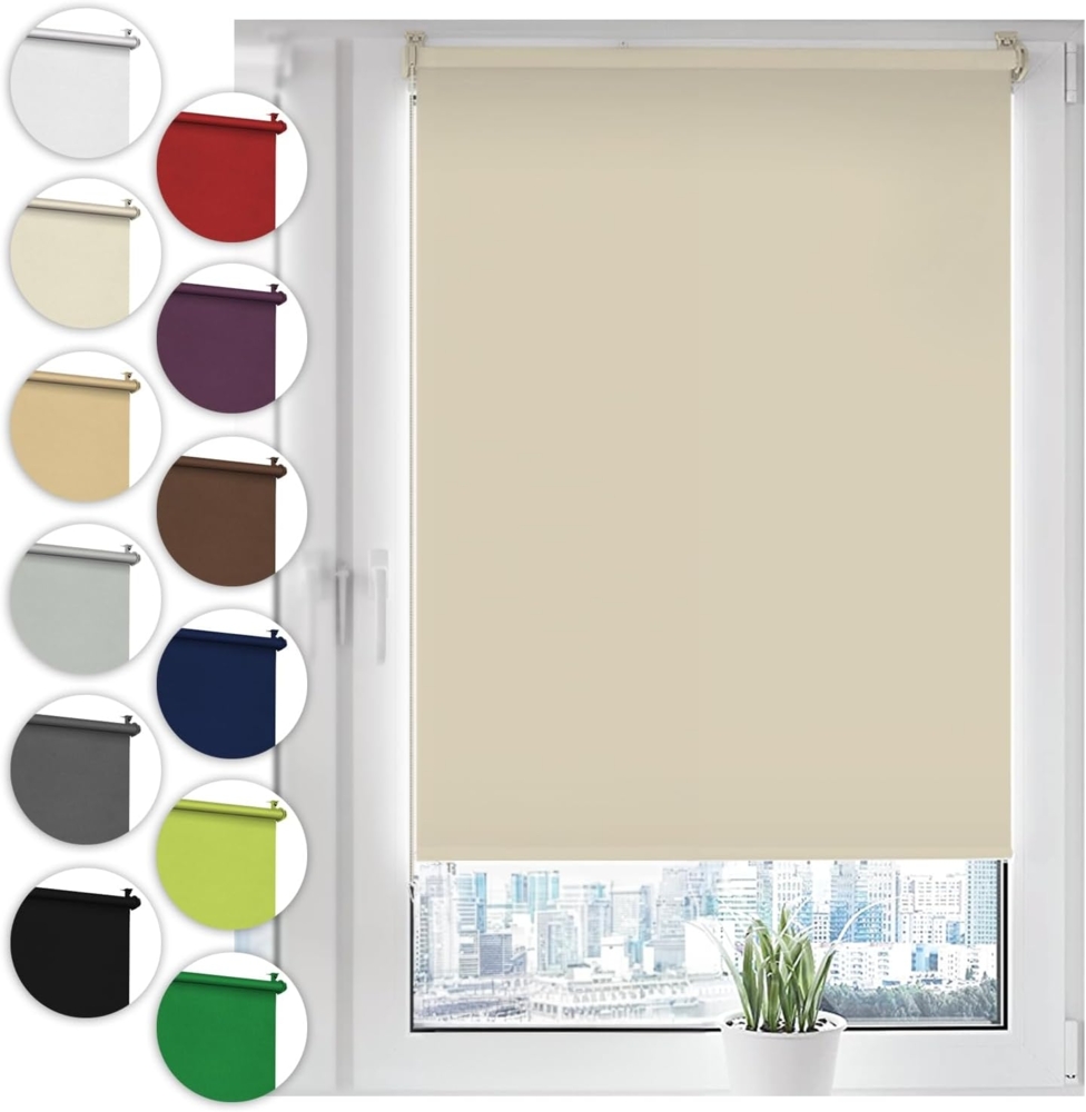 Verdunkelungsrollo Klemmfix ohne Bohren 110x130 cm Creme Verdunklungsrollo Fensterrollo Rollo Seitenzugrollo Klemmrollo für Fenster & Tür Bild 1