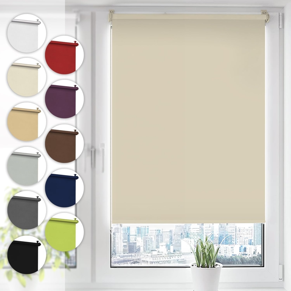 Verdunkelungsrollo Klemmfix ohne Bohren 110cm x 130cm Creme Verdunklungsrollo Fensterrollo Rollo Seitenzugrollo Klemmrollo für Fenster & Tür Bild 1