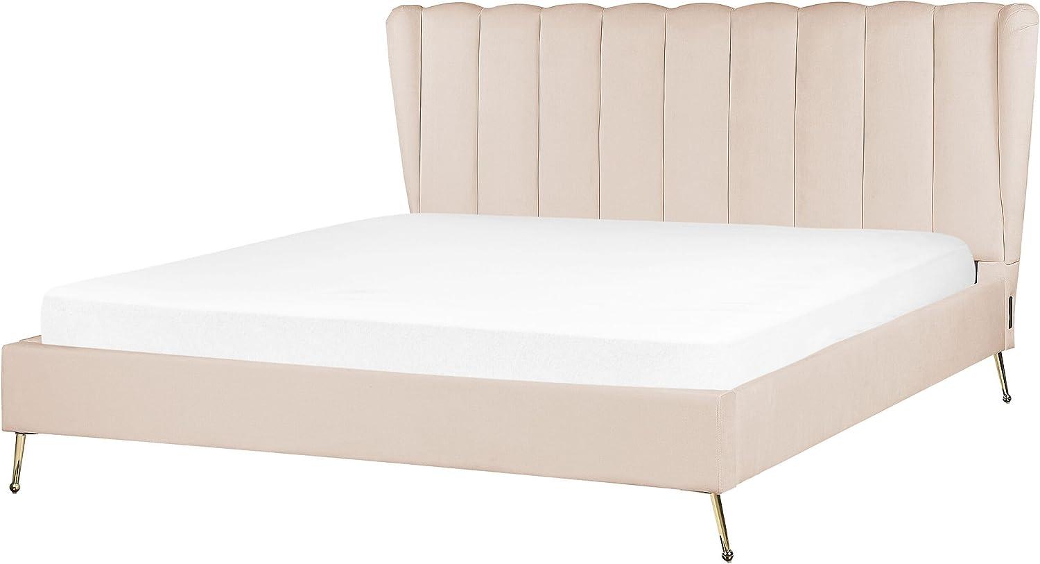 Polsterbett Samtstoff beige mit USB-Anschluss 180 x 200 cm MIRIBEL Bild 1